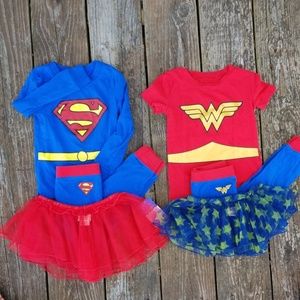 Supergirl and wonder woman pajamas